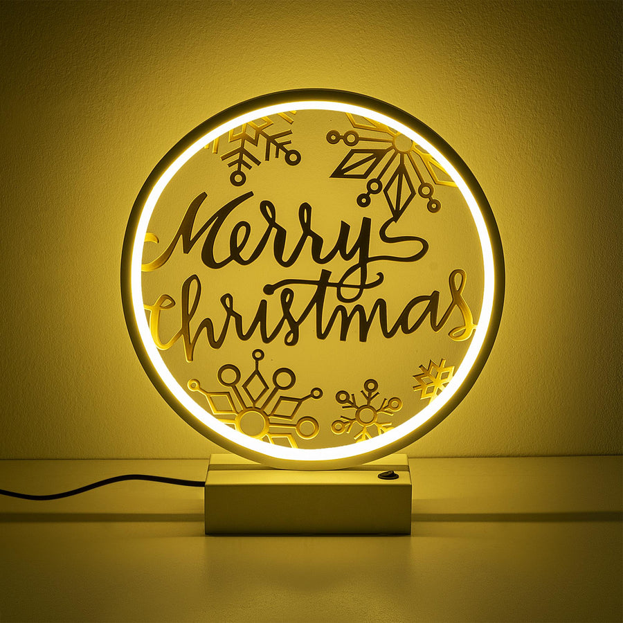 Merry Christmas Kar Taneli Masa Lambasi - Beyaz