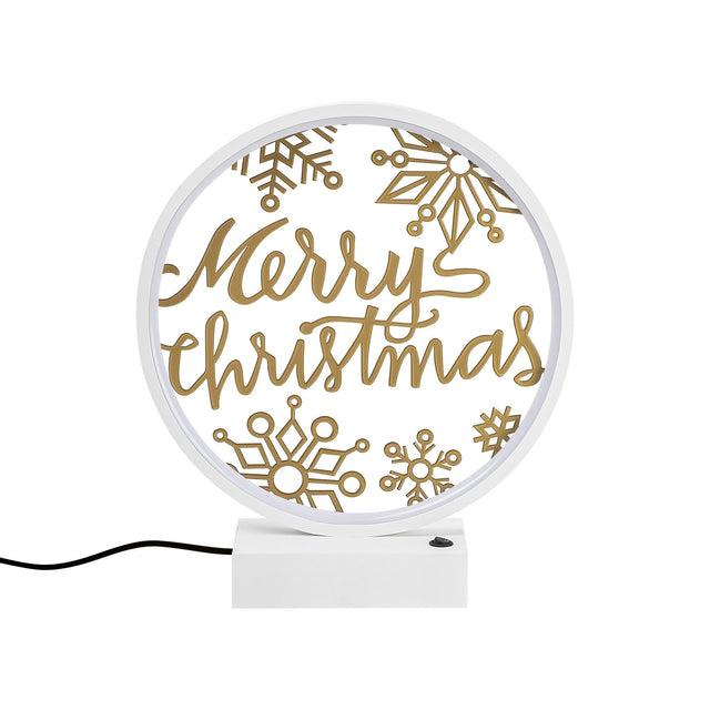 Merry Christmas Kar Taneli Masa Lambasi - Beyaz