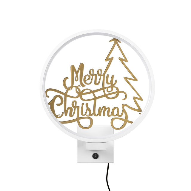Merry Christmas Yazili Metal Duvar Apligi - Beyaz