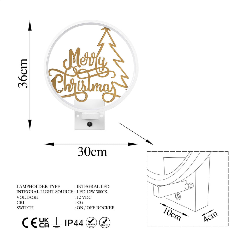 Merry Christmas Yazili Metal Duvar Apligi - Beyaz