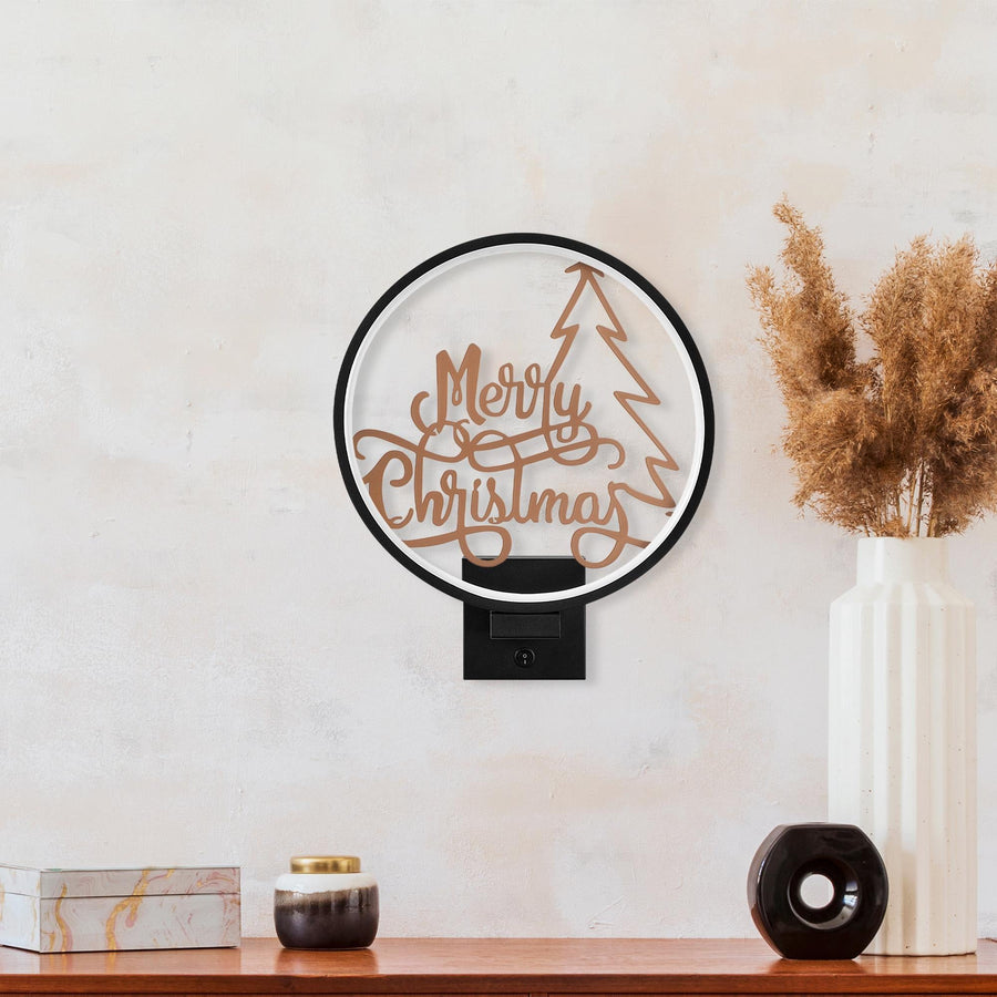 Merry Christmas Yazili Metal Duvar Apligi - Siyah