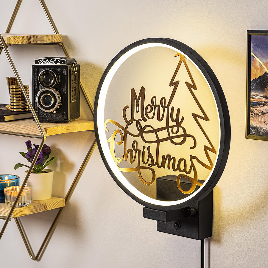 Merry Christmas Yazili Metal Duvar Apligi - Siyah