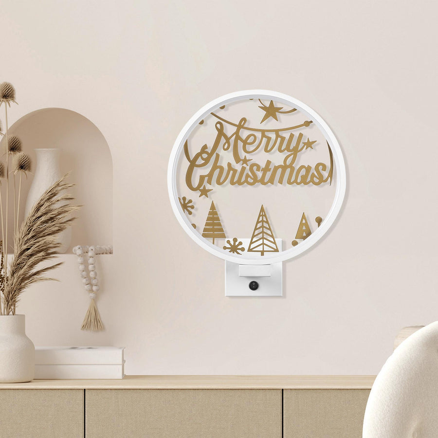 Merry Christmas Yildizli Metal Duvar Apligi - Beyaz