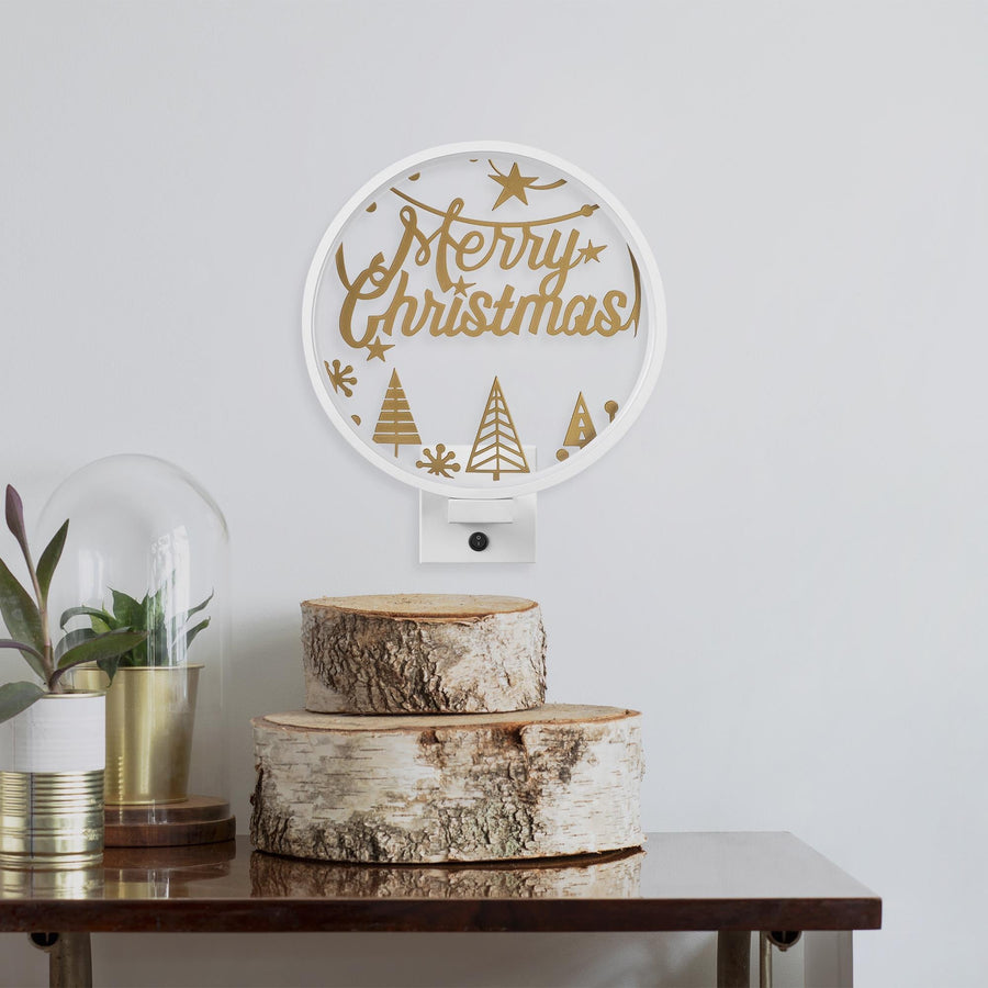 Merry Christmas Yildizli Metal Duvar Apligi - Beyaz