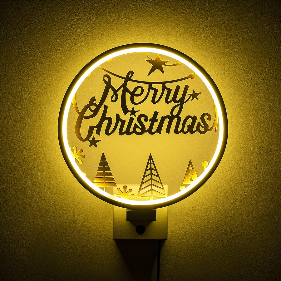 Merry Christmas Yildizli Metal Duvar Apligi - Beyaz