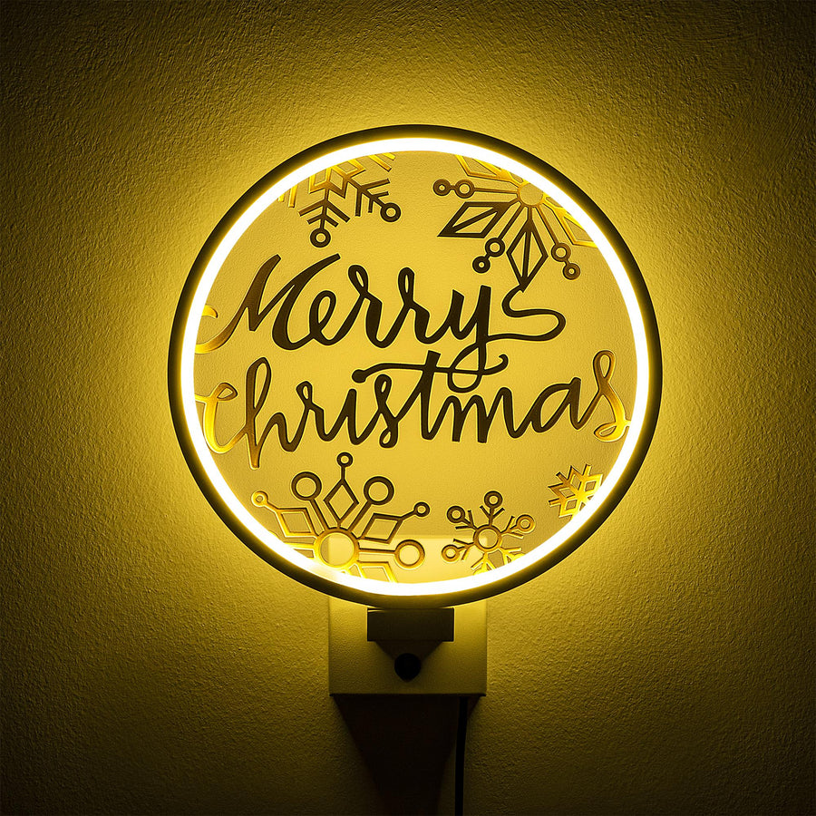 Merry Christmas Kar Taneli Metal Duvar Apligi - Beyaz