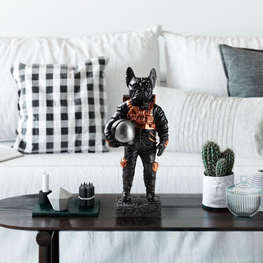 Bulldog Astronot Polyester Heykel - Siyah