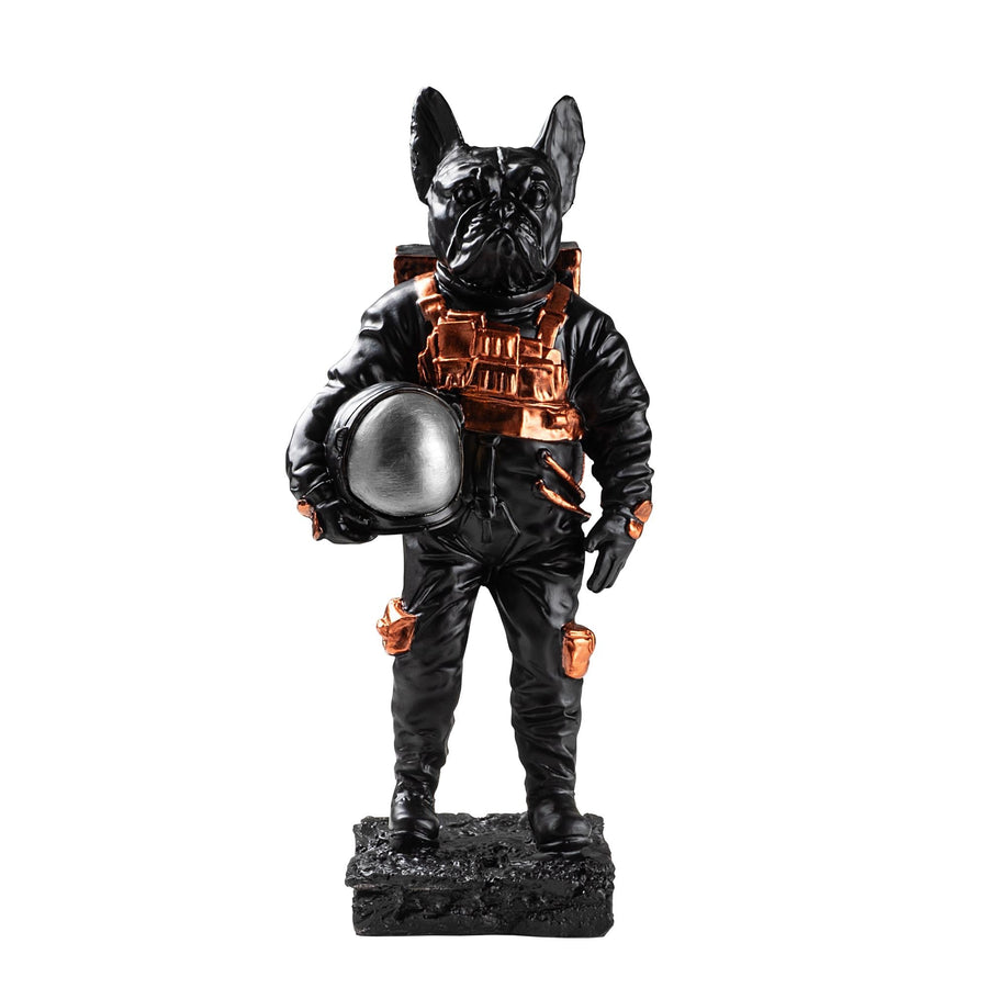 Bulldog Astronot Polyester Heykel - Siyah