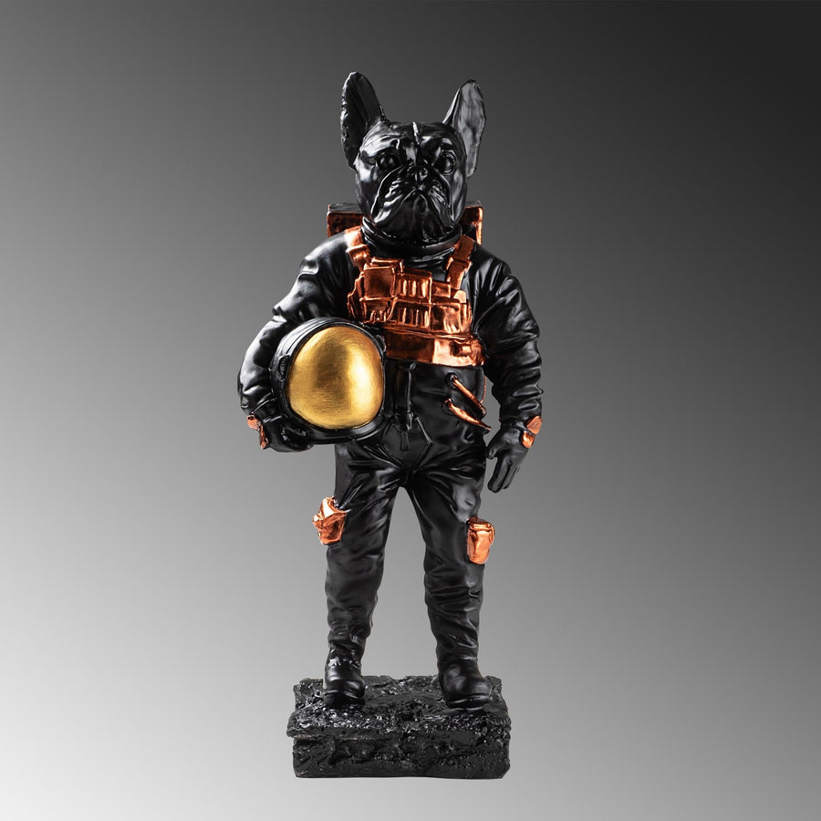 Bulldog Astronot Polyester Heykel - Siyah