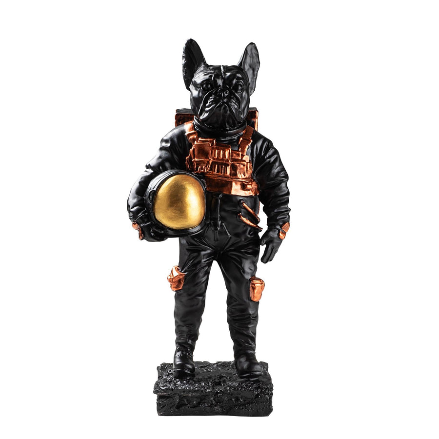 Bulldog Astronot Polyester Heykel - Siyah