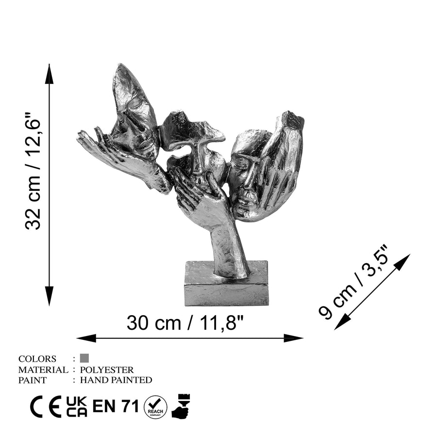 Cift Yuz Soyut Polyester Heykel - Gumus