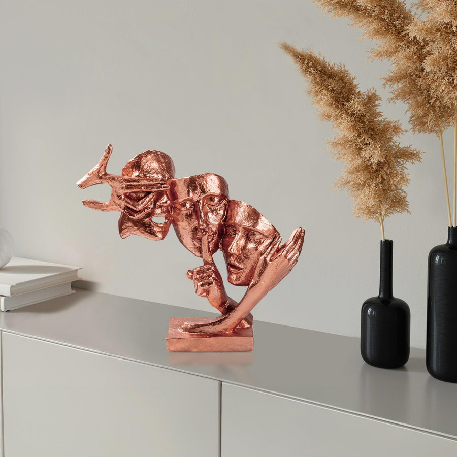 Uc Yuz Modern Polyester Heykel - Bakir