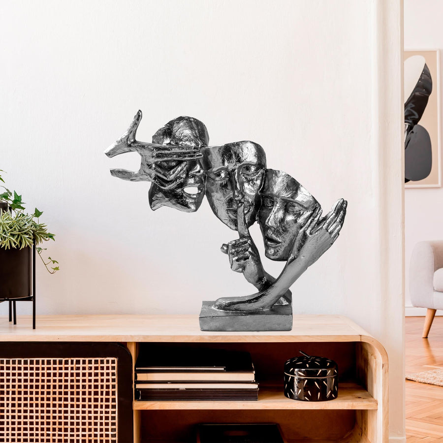 Uc Yuz Modern Polyester Heykel - Gumus