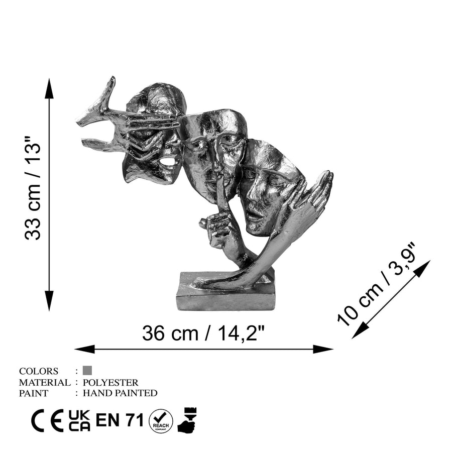 Uc Yuz Modern Polyester Heykel - Gumus