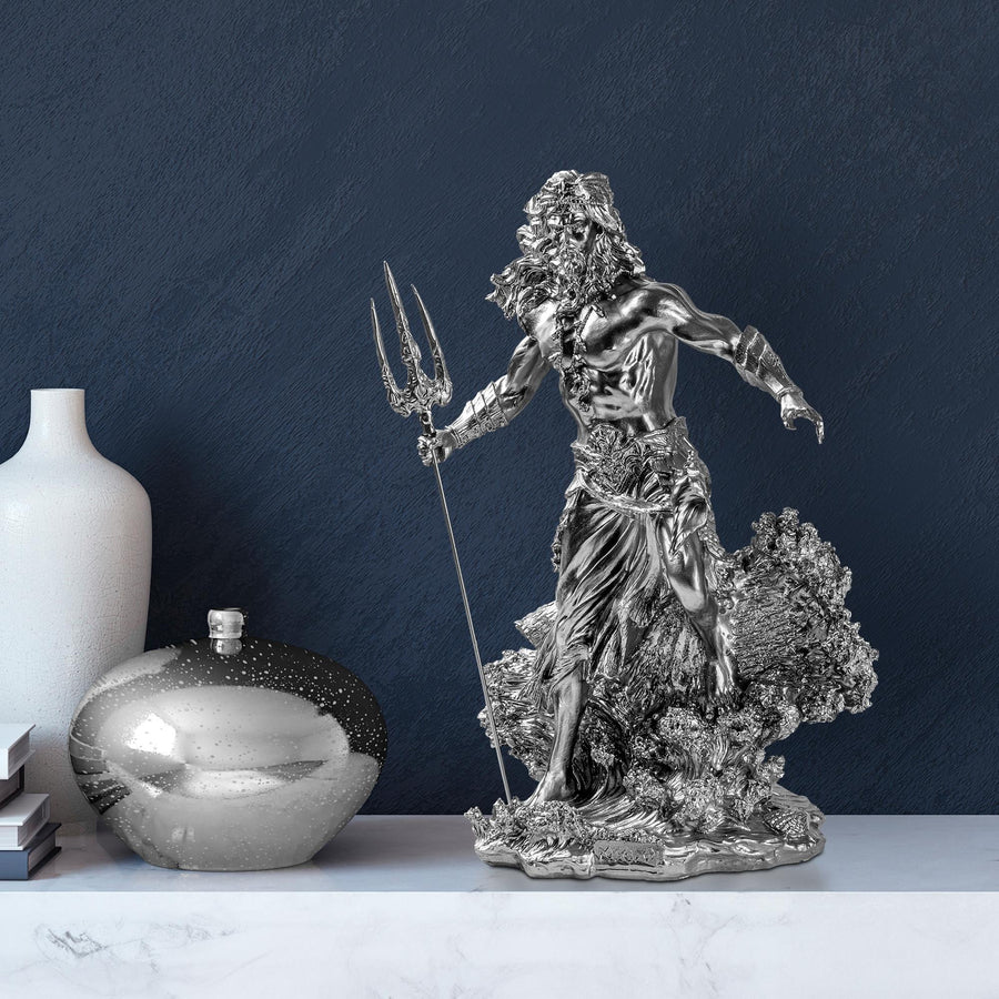 Poseidon Mitolojik Polyester Heykel - Gumus