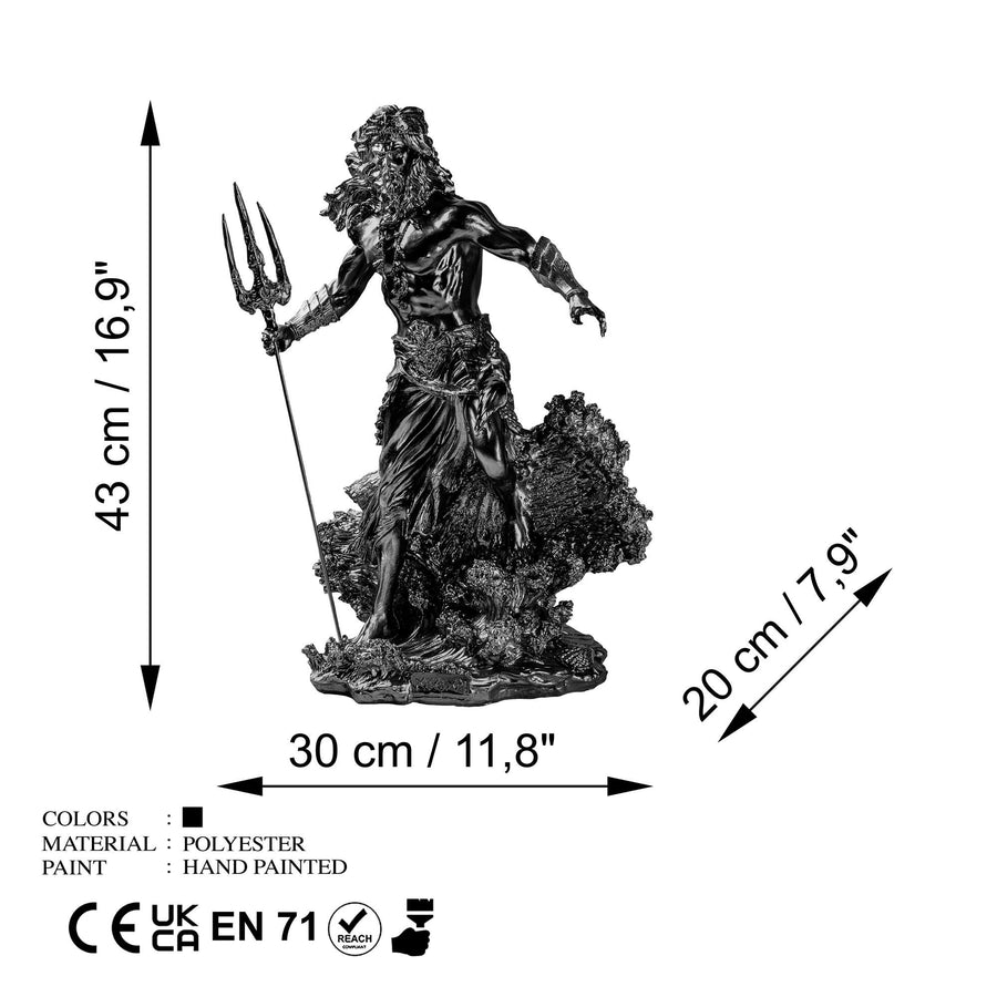Poseidon Mitolojik Polyester Heykel - Siyah