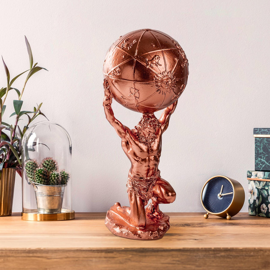 Atlas Dunya Mitolojik Polyester Heykel - Bakir