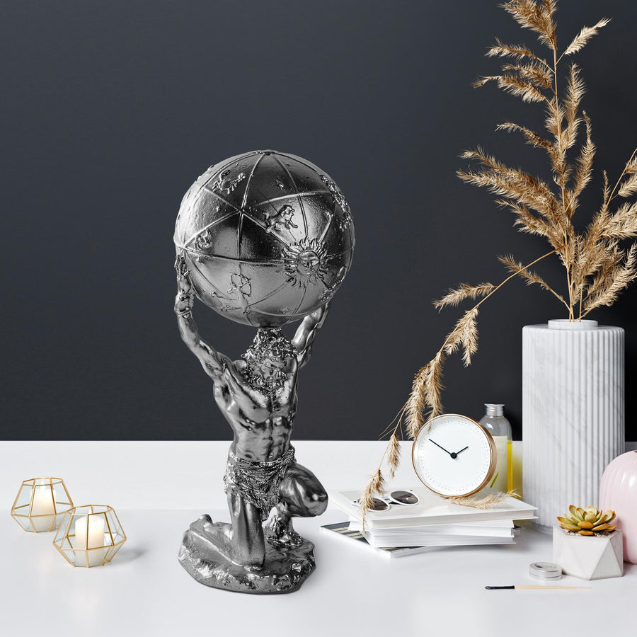 Atlas Dunya Mitolojik Polyester Heykel - Gumus