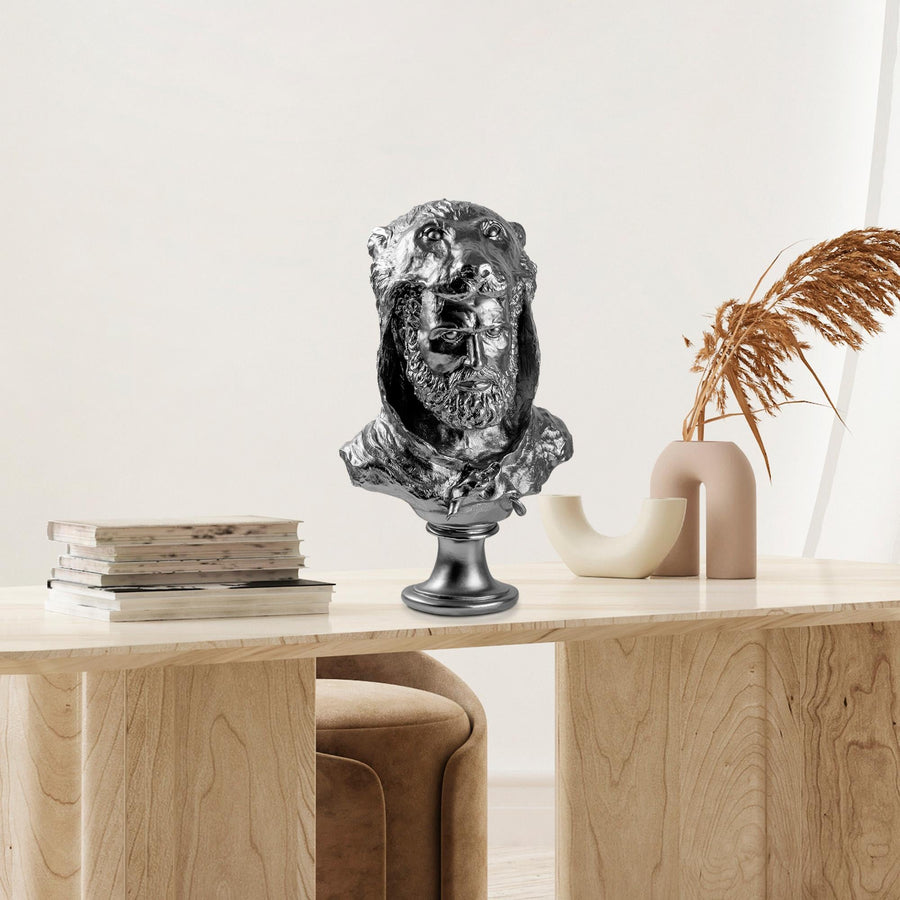 Herakles Aslan Baslikli Polyester Bust - Gumus