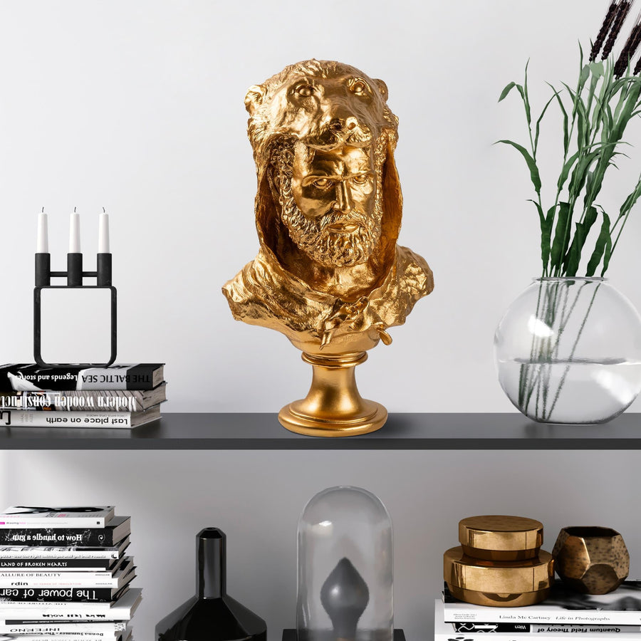 Herakles Aslan Baslikli Polyester Bust - Altin