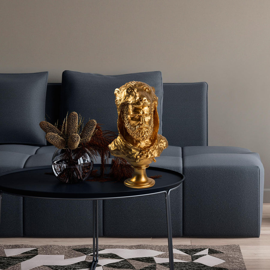 Herakles Aslan Baslikli Polyester Bust - Altin