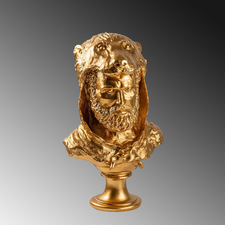 Herakles Aslan Baslikli Polyester Bust - Altin